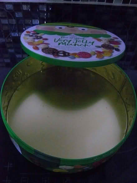 Photo of free Empty M&S jelly munch tin. Embossed lid. 21cm x 6cm (Kempsey WR5) #2