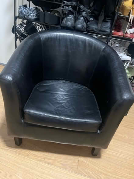 Photo of free Black leather arm chair (E10) #1