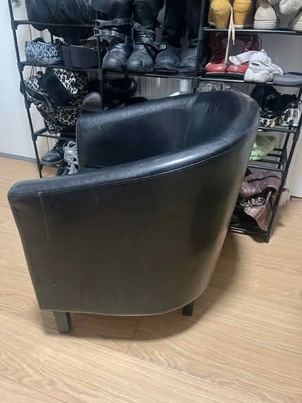 Photo of free Black leather arm chair (E10) #3