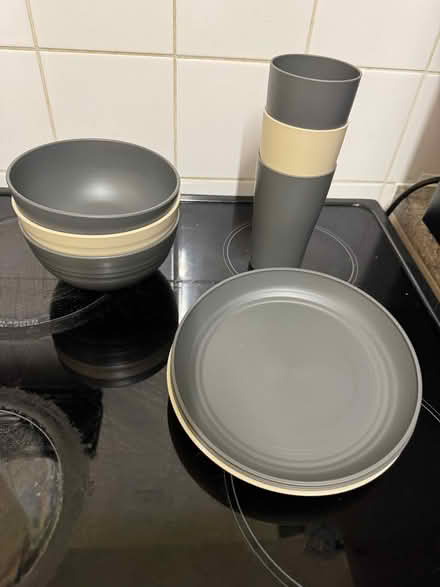 Photo of free Plastic 3cups 3small plates 3bowls (Finsbury Park N7) #1