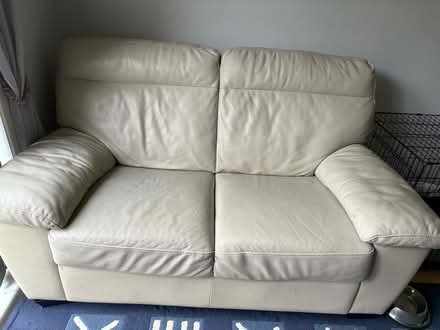 Photo of free Cream leather sofa (Barrhead G78) #1