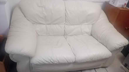 Photo of free 2 seater cream leather sofa (Little Chalfont HP6) #1