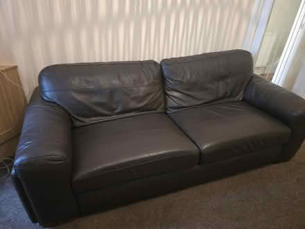Photo of free 4 seater leather sofa and pouffe (Morecambe) #1