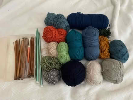 Photo of free Yarn and knitting needles (South Maple Ave) #1