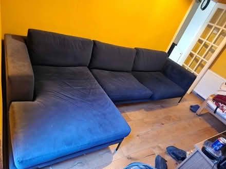 Photo of free Blue velvet corner sofa (E176dj) #1