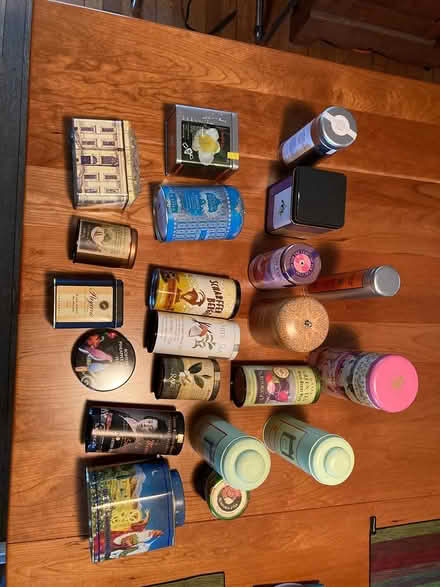 Photo of free box of decorative tins (Brookland) #1