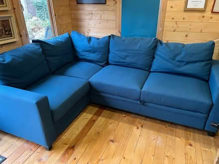 Photo of free Teal Fabric left sided corner Sofa/ Bed (Knaphill GU21) #4