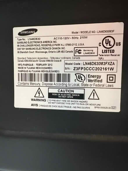 Photo of free 46" Samsung LCD TV (Swan Terrace & Fort Hunt Rd) #2