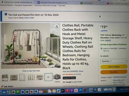 Photo of free clothes rail (Teddington TW11) #4