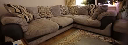 Photo of free Large l-shaped grey sofa and footstool (Stanton Harcourt OX29) #2