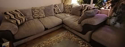 Photo of free Large l-shaped grey sofa and footstool (Stanton Harcourt OX29) #1