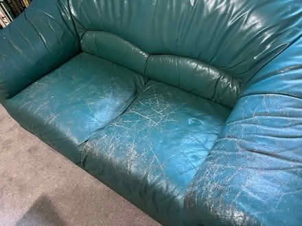 Photo of free turquoise leather sofa (Exeter - opp prison ex4 4hl) #1