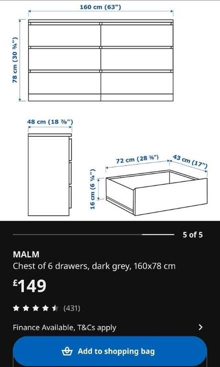 Photo of free Malm 6 chest of drawers black (East Dulwich SE22) #2