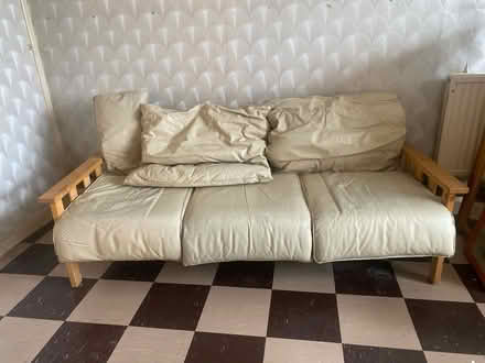 Photo of free Three seater wooden sofa (Brixton Sw2 1SX) #1