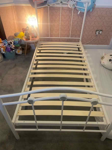 Photo of free Single white metal bed frame (Bushey Arches WD23) #1