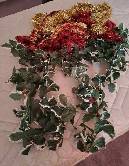 Photo of free Plastic holly / Tinsel / fairy lights (Harefield SO19) #1