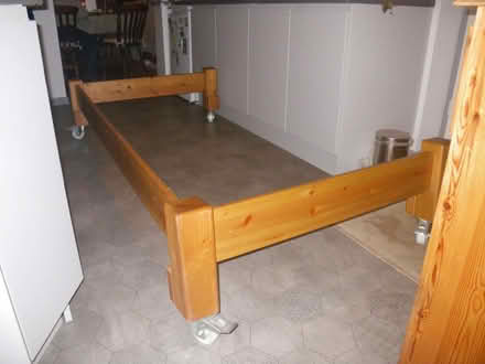 Photo of free Pine framed single bed and mattress (Minster Lovell OX29) #1