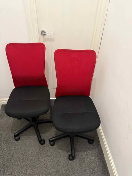 Photo of free Two armless chairs with wheels (Burton road derby DE1) #1