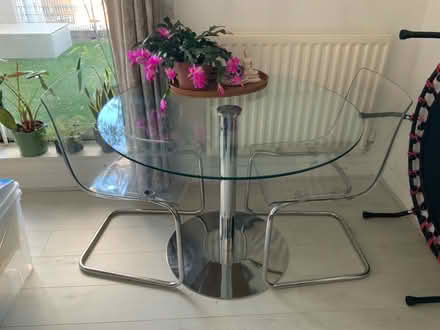 Photo of free 2 ikea Tobias chairs 1 round glass topped dining table (Greenwich SE10) #1