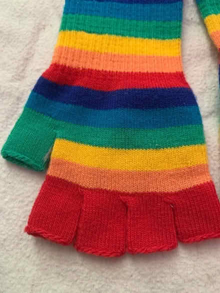 Photo of free Child’s/teenager pair of long rainbow stripey fingerless gloves (Slyfield GU1) #2