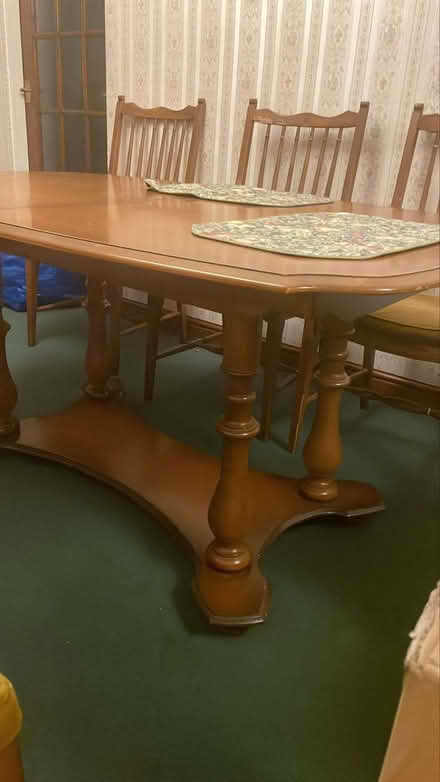 Photo of free Dining table 6/8 seat 6 chairs, matching book case dresser (Old Harlow CM17) #2