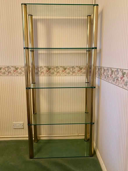 Photo of free Brass and glass shelf unit (Cranham Gate GL3) #1