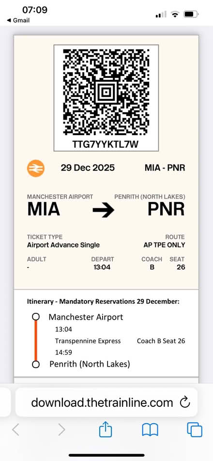 Photo of free 2 train tickets. From Manchester airport to Penrith (Penrith CA11) #1