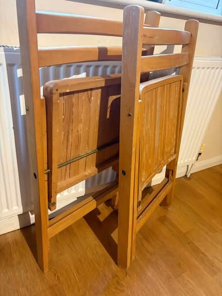 Photo of free 2 x Fold up wooden dining chairs (Great Linford MK14) #2