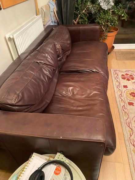 Photo of free Brown leather sofa (Stony Stratford MK11) #1