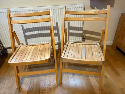 Photo of free 2 x Fold up wooden dining chairs (Great Linford MK14) #1