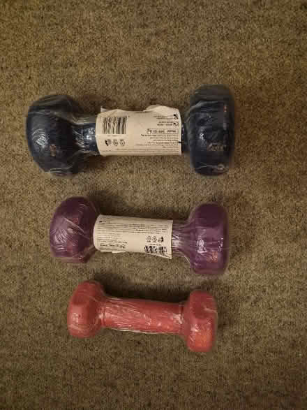 Photo of free Three single hexagonal neoprene dumbbells - 1, 2 & 3 kg (Manor Farm KT14) #1