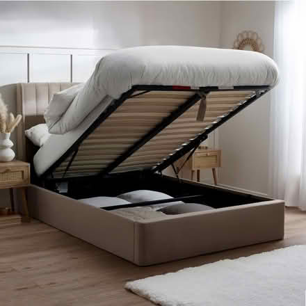 Photo of free Harper Warm Stone Velvet Winged Ottoman Storage Bed Frame - 4ft6 Double (Richmond TW10) #2
