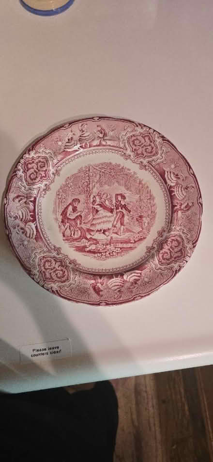 Photo of free Red Transferware Plate "Dancers" (Bellflowet) #3