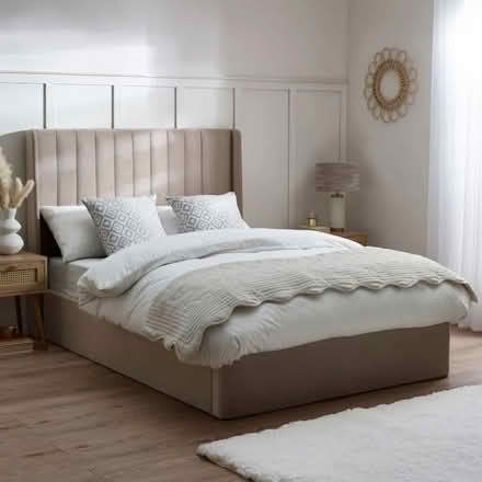 Photo of free Harper Warm Stone Velvet Winged Ottoman Storage Bed Frame - 4ft6 Double (Richmond TW10) #1