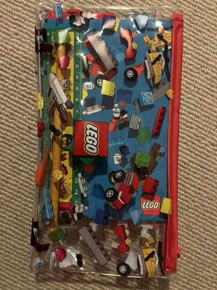 Photo of free LEGO pencil case: clear plastic case, pencil, eraser, notes (Shepherds Bush W14) #1