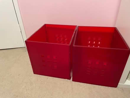 Photo of free 2x red plastic boxes - will fit Ikea cube unit (Oakridge RG21) #1