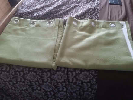 Photo of free Pair of light green Eyelet curtains 90" X 90" (Mile House TS19) #1