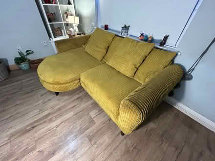 Photo of free 3 seater, jumbo cord, mustard sofa (Barnard Castle DL12) #3