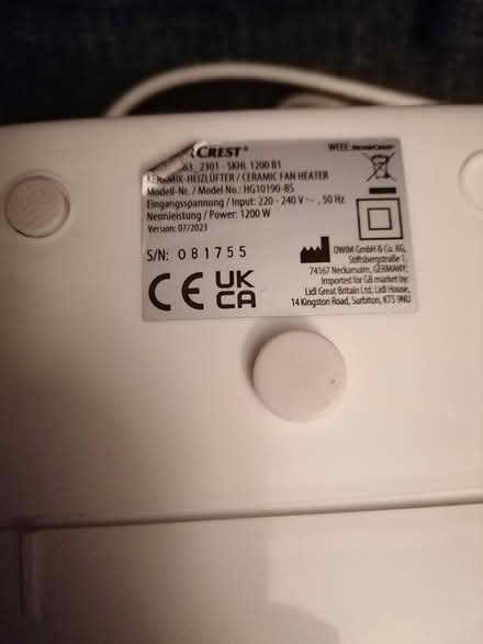 Photo of free Ceramic fan heater not working (Dublin 1) #2