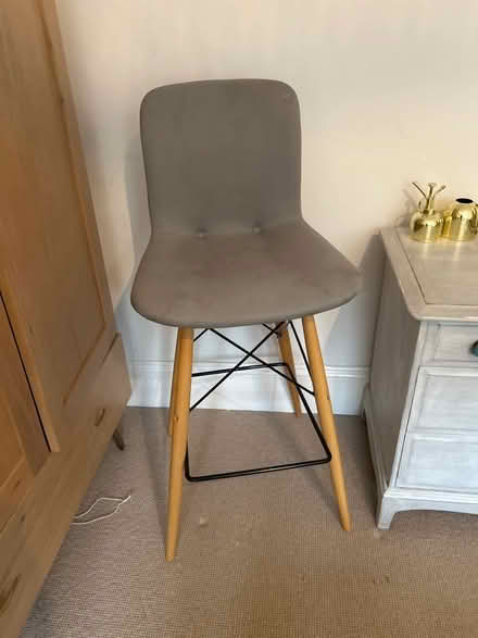 Photo of free Grey “bar” height stool with back (Camden) #1