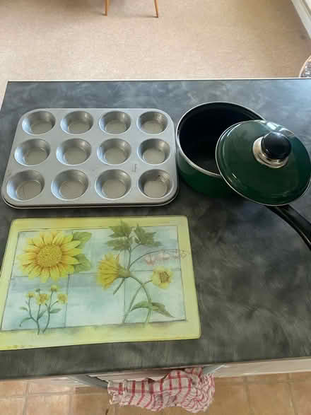 Photo of free Sauce pan, glass worktop saver, cake tin (Cranham Gate GL3) #1