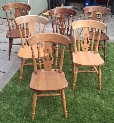 Photo of free 6 x solid wood (pine) farmhouse style dining chairs (Boughton Monchelsea ME17) #1