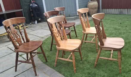 Photo of free 6 x solid wood (pine) farmhouse style dining chairs (Boughton Monchelsea ME17) #2