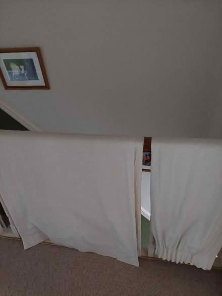 Photo of free Pair of Cream curtains. Approx 220 cm long. 95cm across top (pleated).. Approx 155 in width unpleasted. (Allerton L18) #2