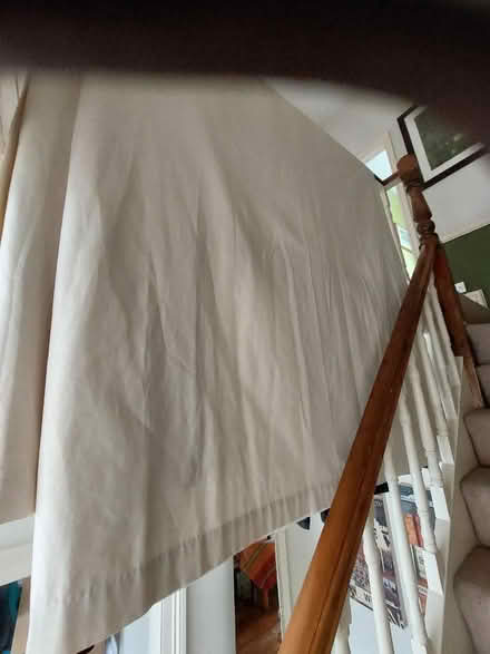 Photo of free Pair of Cream curtains. Approx 220 cm long. 95cm across top (pleated).. Approx 155 in width unpleasted. (Allerton L18) #4