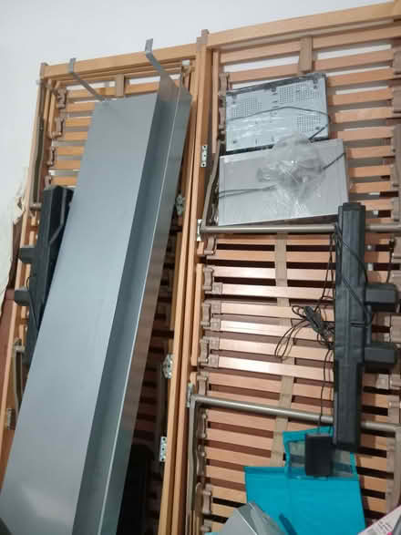 Photo of free Metal amd leather King sized German TV bed with 2 metal bedside table (Freezywater EN3) #1