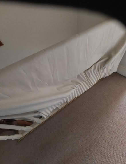Photo of free Pair of Cream curtains. Approx 220 cm long. 95cm across top (pleated).. Approx 155 in width unpleasted. (Allerton L18) #3