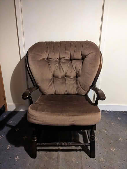 Photo of free Wooden Armchair with cushions (PL4 Greenbank.) #1