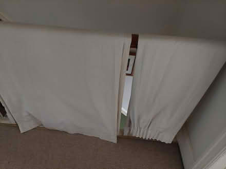 Photo of free Pair of Cream curtains. Approx 220 cm long. 95cm across top (pleated).. Approx 155 in width unpleasted. (Allerton L18) #1
