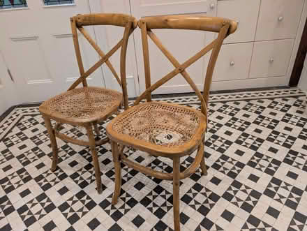 Photo of free 2 woden chairs, broken rattan seats (Putney SW15) #1